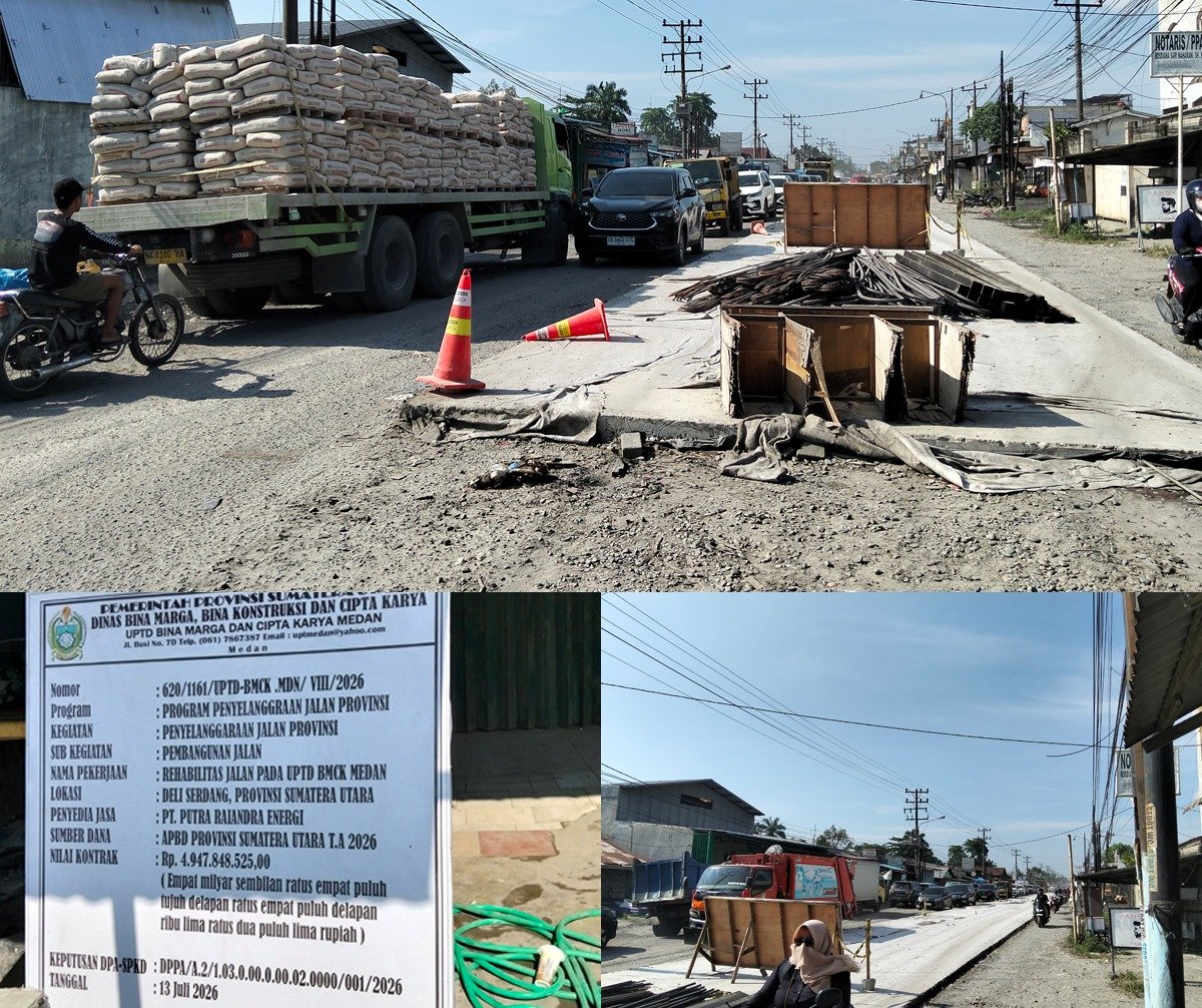 Gubsu 'Diprank' Dinas BMBKCK Sumut, Proyek Jalan Veteran Senilai Rp. 4,9 M Mangkrak, Dibanjiri Sumpah Serapah Pengendara Terjebak Macet